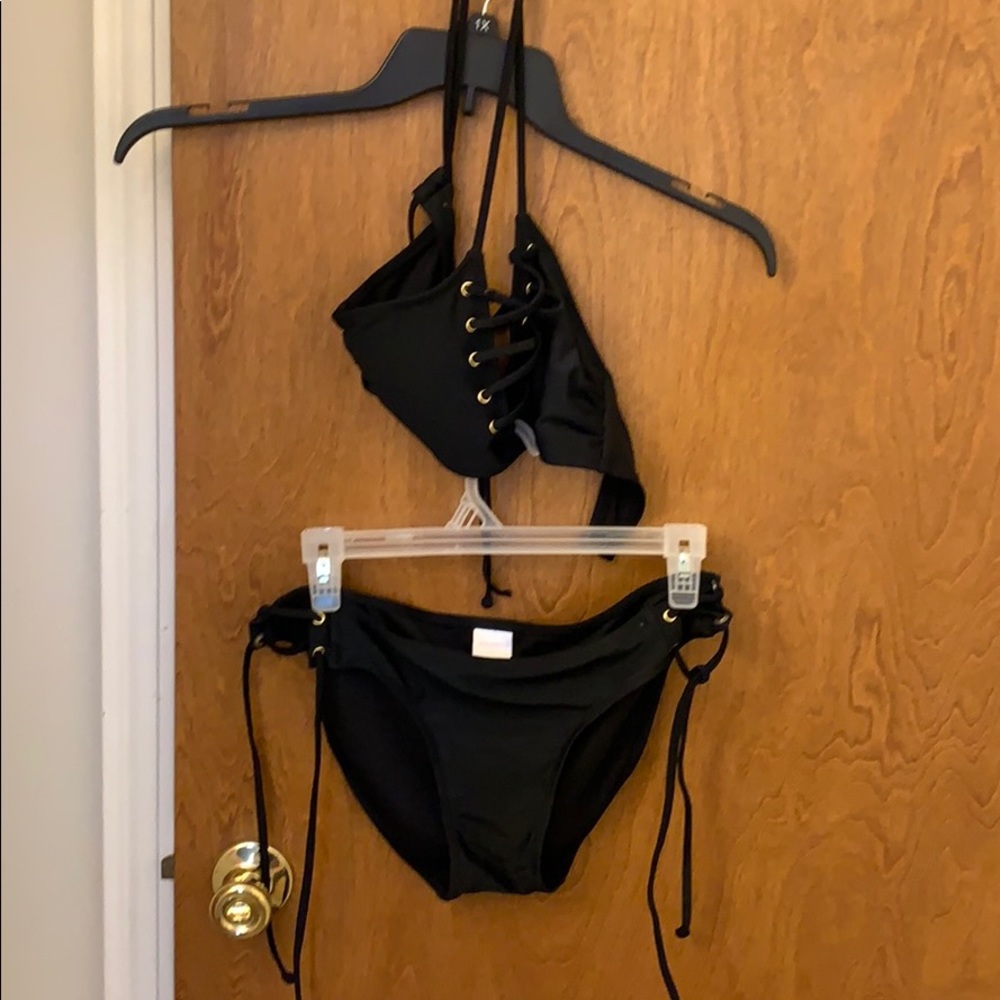 Black tie up halter style bikini